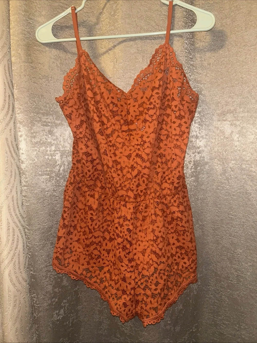 Victoria Secret Crochet Lace Romper M Orange Sexy Coquette Cottagecore Fairy Y2K